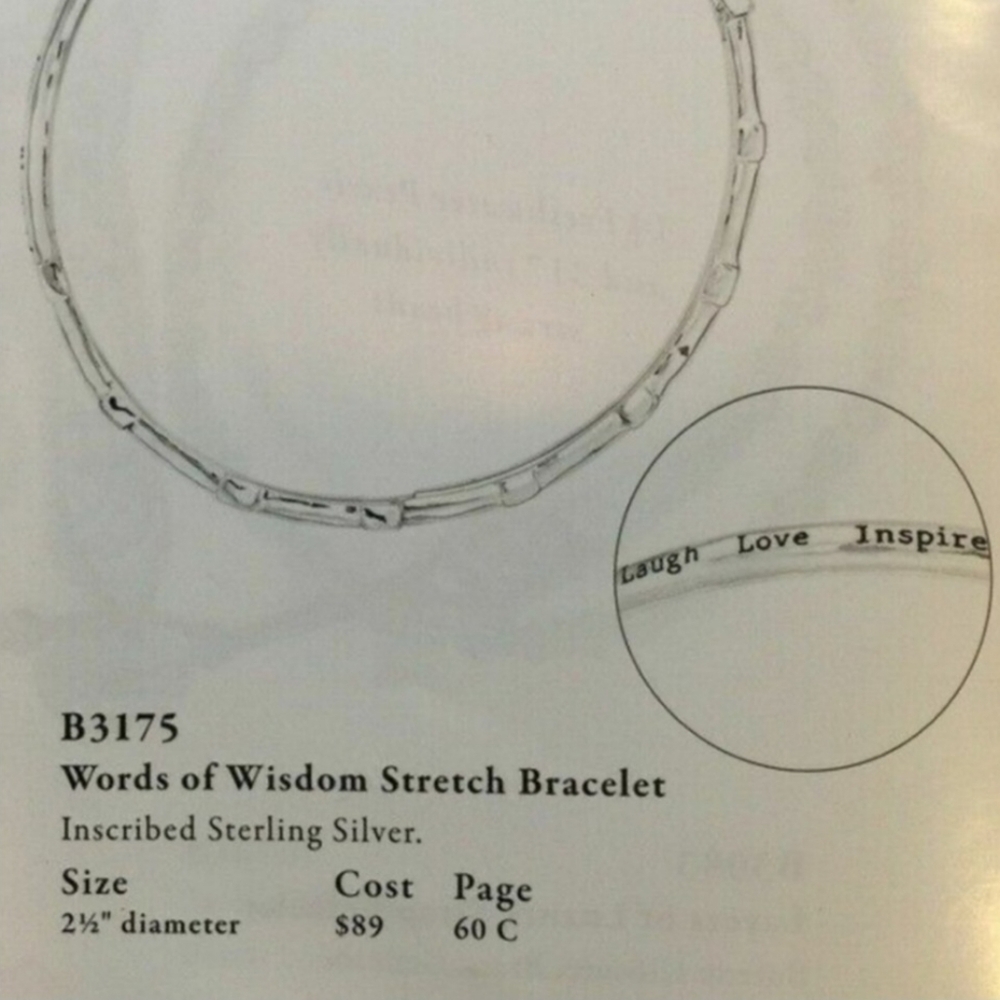 Silpada 925 "Words of Wisdom" Live Laugh Love Inspire Blessed Stretch Bracelet